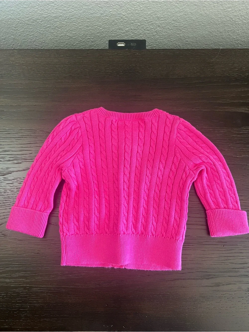 Ralph Lauren Hot Pink Mini-Cable Cotton Cardigan with Blue Pony